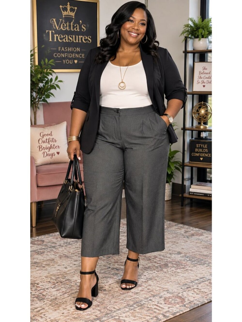 Avenue Plus Size 18 Pants Cropped Wide-Leg Gray Stretch Blend Office Casual Chic - Picture 8 of 8